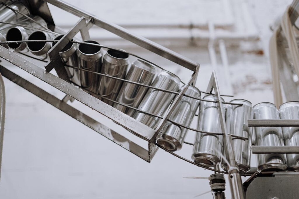 Aluminum cans in an automated factory production line