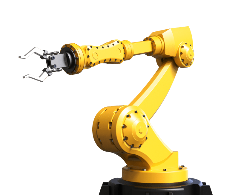 A yellow robotic arm with a black base