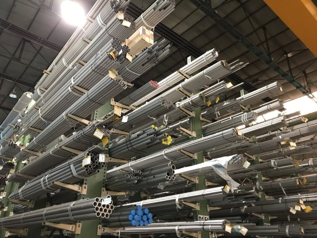 Metal pipes in a warehouse